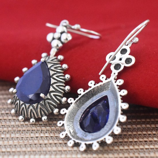 Blue Iolite Gemstone 925 Sterling Silver Earring !!