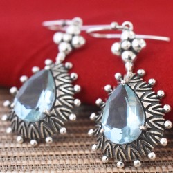 Blue Topaz Gemstone 925 Sterling Silver Earring