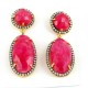Fortune And Happiness Ruby, White CZ 925 Sterling Silver Earring with Gold Plated