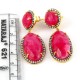 Fortune And Happiness Ruby, White CZ 925 Sterling Silver Earring with Gold Plated