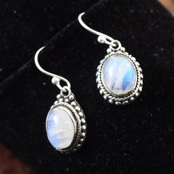 Glamours Rainbow Moonstone Cabochon 925 Sterling Silver Dangle Earring