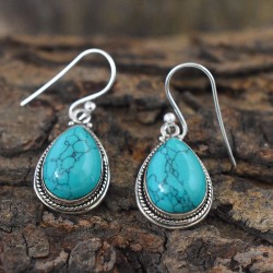 Green Turquoise 925 Sterling Silver Earring For Women!!