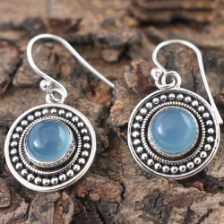 Land Form Blue Chalcedony Round 925 Silver Dangle Earring