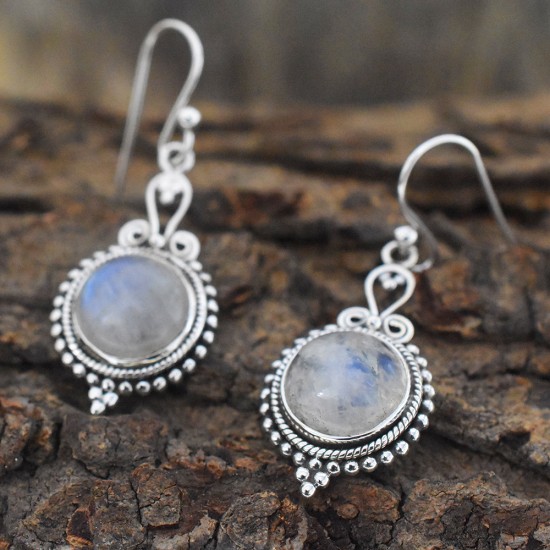 Natural Rainbow Moonstone 925 Silver Earring!!