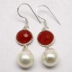 Top Rich Orange !! White Pearl, Carnelian 925 Sterling Silver Earring