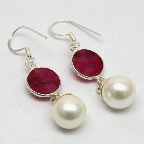 Loyal Love Style !! Pearl, Dyed Ruby 925 Sterling Silver Earring