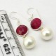 Loyal Love Style !! Pearl, Dyed Ruby 925 Sterling Silver Earring