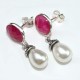 Perfect Pearl, Dyed Ruby 925 Sterling Silver Earring