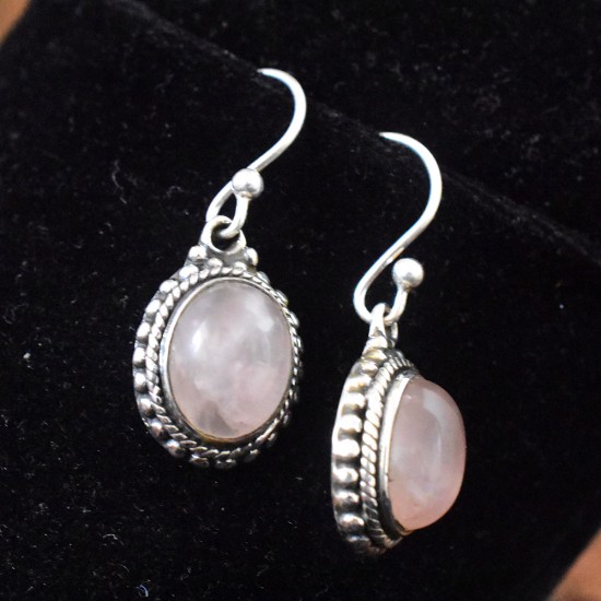 Pink Rose Quartz 925 Sterling Silver Dangle Earring
