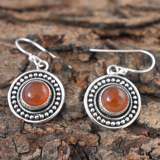 Perfect!! Red Onyx Oval Cabochon 925 Silver Earring