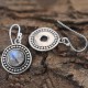 Stunning Rainbow Moonstone Round Cabochon 925 Silver Earring!!