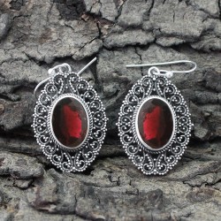 Red Garnet Cut Stone 925 Sterling Silver Earring