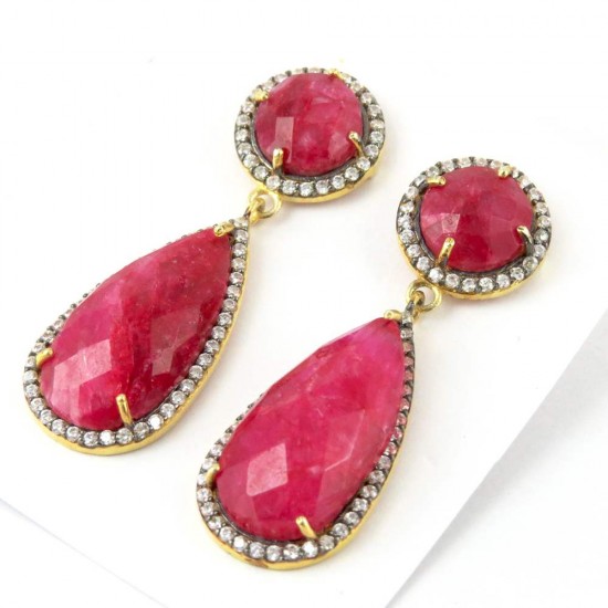 Instant Classic Ruby, White CZ 925 Sterling Silver Earring
