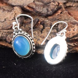 Sea Nature Chalcedony Cabochon 925 Sterling Silver Dangle Earring