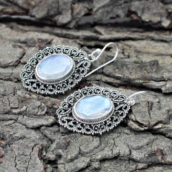 Sea Natural Rainbow Moonstone 925 Sterling Silver Earring