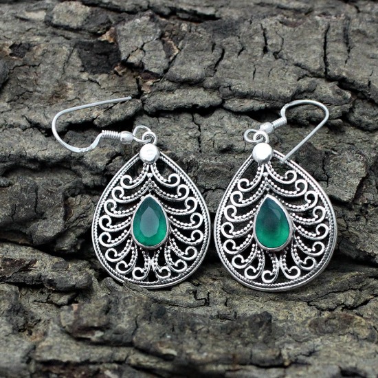 Sophisticated Green Onyx 925 Sterling Silver Earring