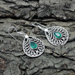 Sophisticated Green Onyx 925 Sterling Silver Earring