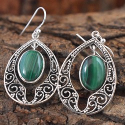 Green Malachite 925 Sterling Silver Earring 