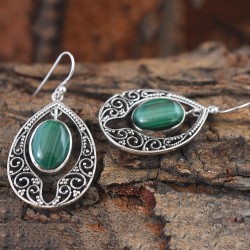 Green Malachite 925 Sterling Silver Earring 