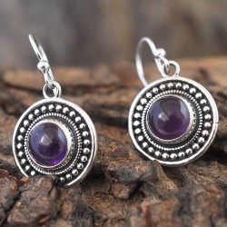 Violet Blue!! Round Cabochon 925 Sterling Silver Earring For Girls