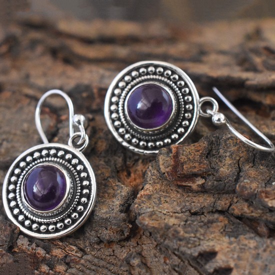 Violet Blue!! Round Cabochon 925 Sterling Silver Earring For Girls