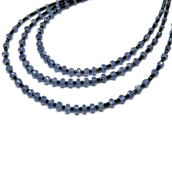 Awesome Silver Jewelry !! Black Spinal Tanzanite Black Sky Blue Color Beads Necklace