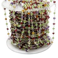 925 Sterling Silver !! Handmade Beads Multi Color Multi Stone Gemstone Beads