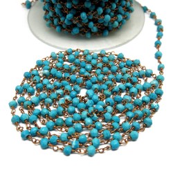 Beads Chain !! Handmade Silver Beads Created Turquoise Blue Color Silver Beads