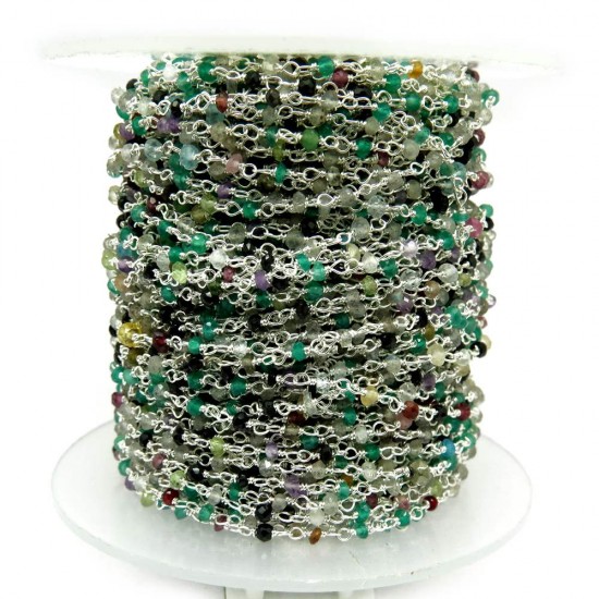 Indian Silver Gemstone Beads !! Multi Stone Gemstone Silver Rosary Beads