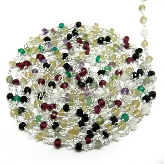 Awesome Beads !! Rosary Gemstone Beads Multi Stone Handmade Silver Beads