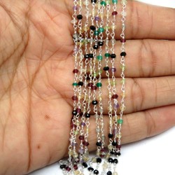 Awesome Beads !! Rosary Gemstone Beads Multi Stone Handmade Silver Beads