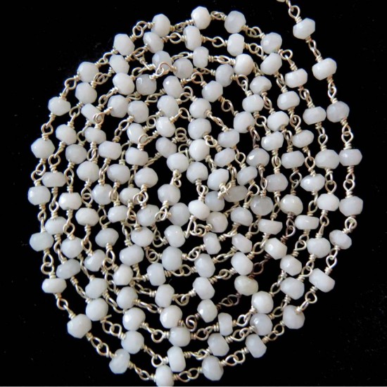 Gemstone Beads !! White Color White Opek Gemstone Silver Beads