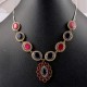 Victorian Necklace !! Multi Stones 925 Sterling Silver Necklace With Brass