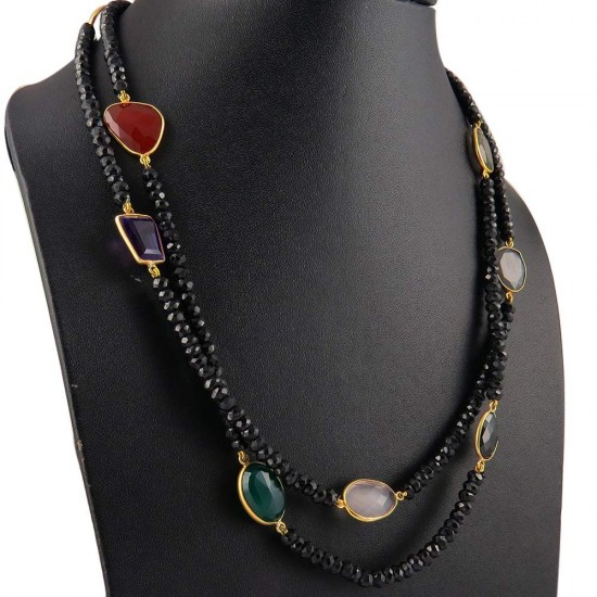 New Fashion Ladies !! Multi Stones 925 Sterling Silver Necklace
