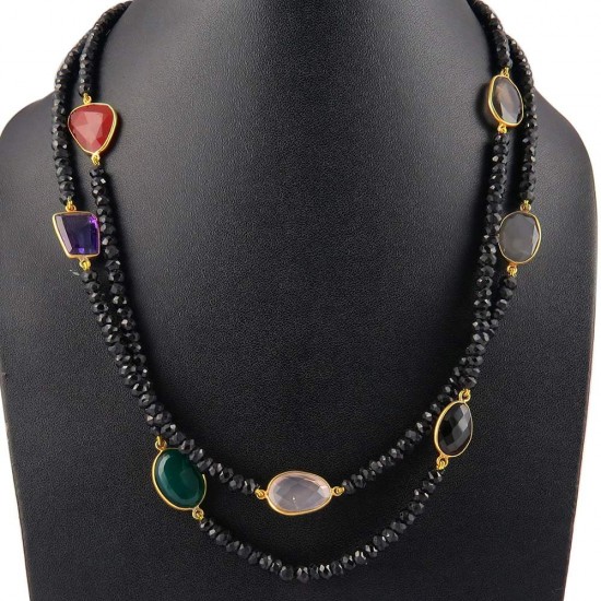 New Fashion Ladies !! Multi Stones 925 Sterling Silver Necklace
