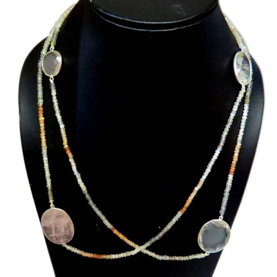 Amazing Silver Beads Necklace !! Multi Stone Silver Necklace Bezel Necklace