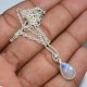Ultimate Drop, Pear Shape White Rainbow Moonstone 925 Sterling Silver Necklace