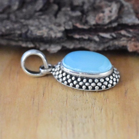 Glamorous Blue Chalcedony Sterling Silver Pendant 