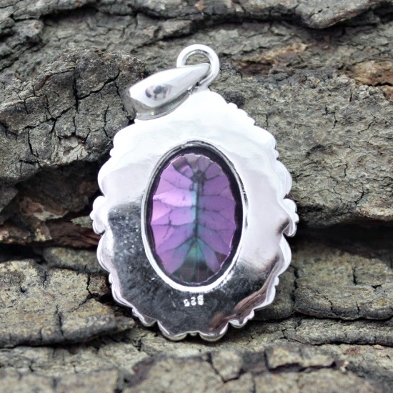 Awesome Mystic Topaz Cut Stone Silver Pendant