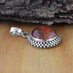 Awesome Red Sand Stone Round Cabochon Silver Pendant