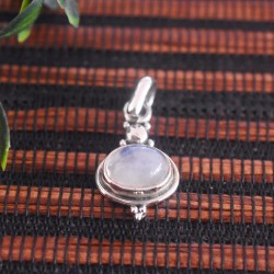 Blue Fire Rainbow Moonstone Oval 925 Sterling Silver Pendant!!