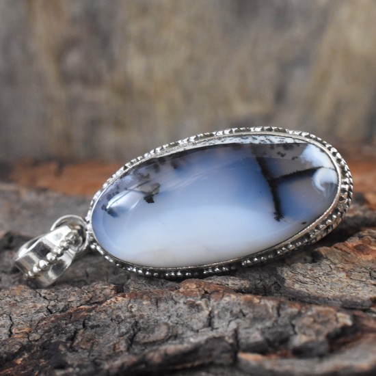 natural dendritic opal solid 925 silver pendant