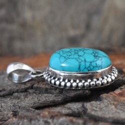 Green Turquoise Gemstone 925 Sterling Silver Pendant 