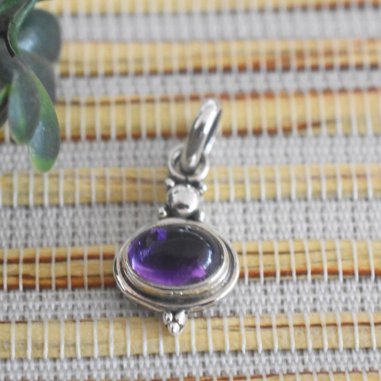 Handcrafted Oval Amethyst Cabochon 925 Silver Pendant