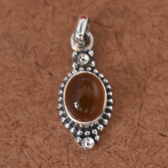 Natural Orange Red onyx Oval cabochon 925 Silver Pendant