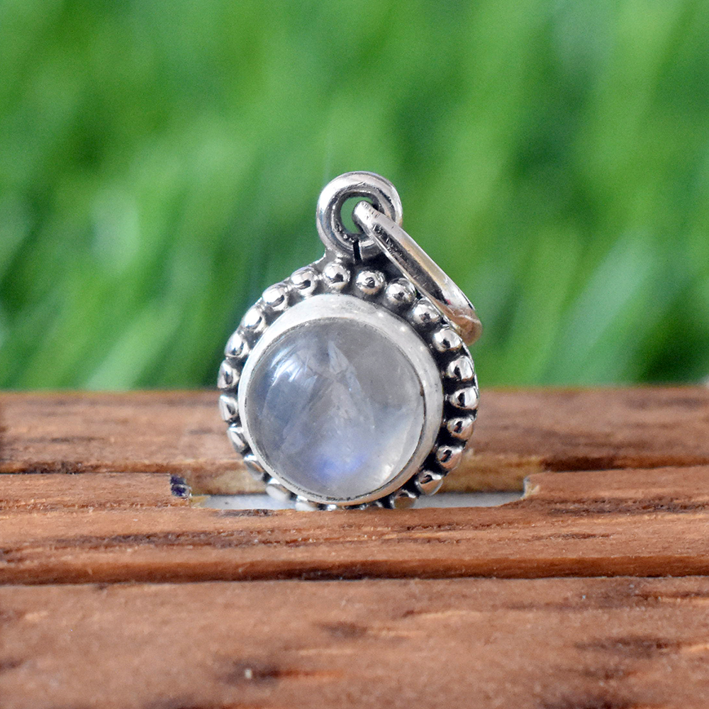 Rainbow Moonstone Jewelry Gift For her 925 Sterling Silver Pendant Natural Moonstone Pendant Moonstone Silver Pendant Round Shape