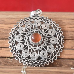 Simplistic Red Onyx Round cabochon 925 Silver Pendant 