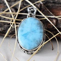 Oval Shape Larimar Handcrafted 925 Sterling Silver Pendant