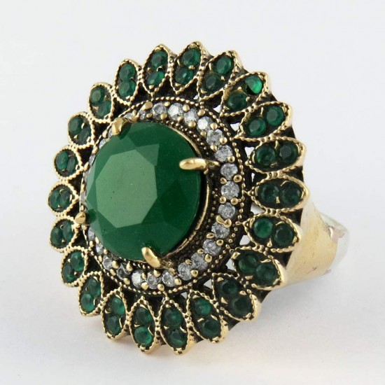 Looking Wow Green Onyx !! 925 Sterling Silver Ring With Brass