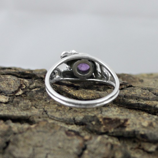 Amazing Amethyst Round Cabochon 925 Sterling Silver Ring